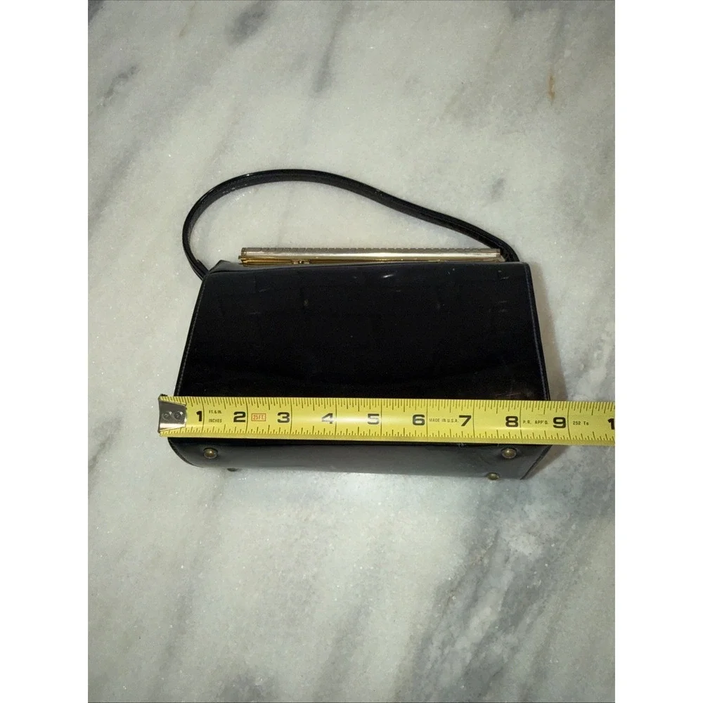 Vintage Theodore California Black Patent Leather Purse Brass Closure GW996